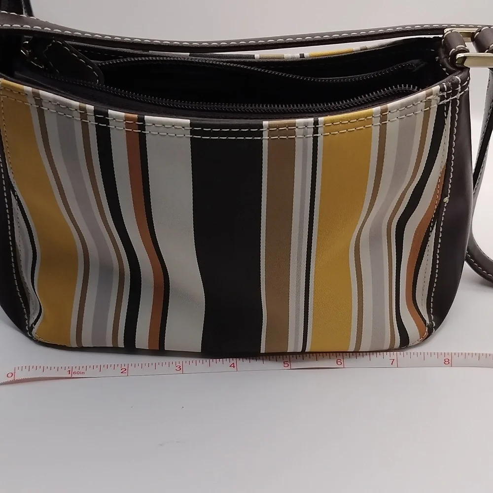 Liz Claiborne Classic Striped Small Shoulder Bag Black, Yellow, Brown VTG Y2K